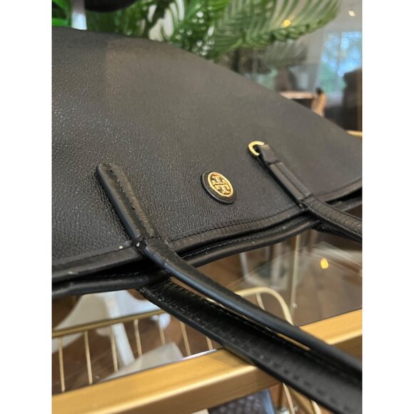 TORY BURCH BLACK STEFANO LEAHTER ROBINSON LARGE TOTE - Picture 10 of 13